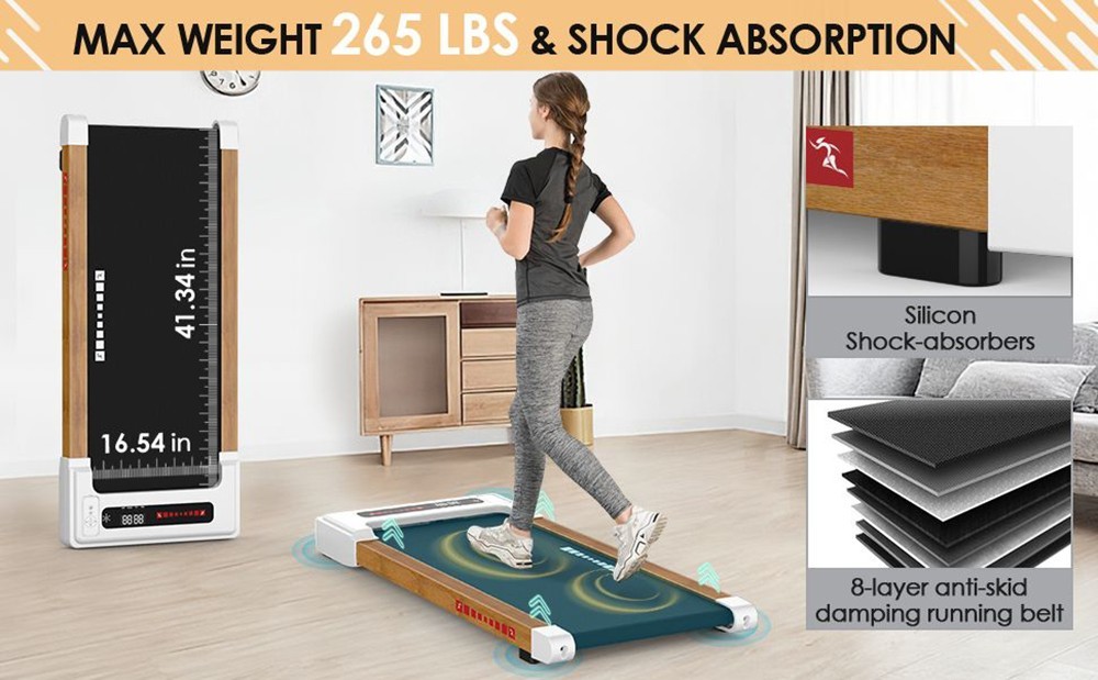 KRD-Q20 2 in 1 Under Desk Treadmill with Bluetooth Music, 2.5HP Motor, 265 LBS Load-Bearing, 1-6KM/H Speed, P1-P12 Program, LED Display, Remote Control