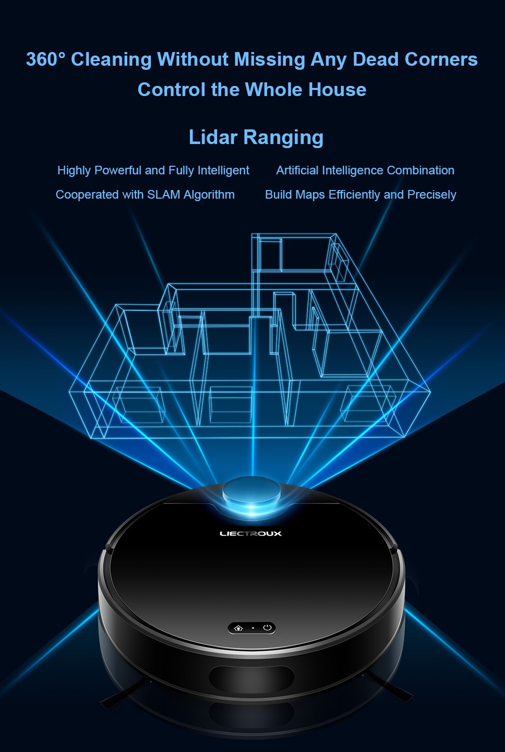 Refurbished Liectroux ZK901 Robot Vacuum Cleaner 3 In 1 Vacuuming Sweeping and Mopping Laser Navigation 6500Pa Suction 5000mAh Battery Voice Control Breakpoint Resume Clean & Mapping APP Control - Black