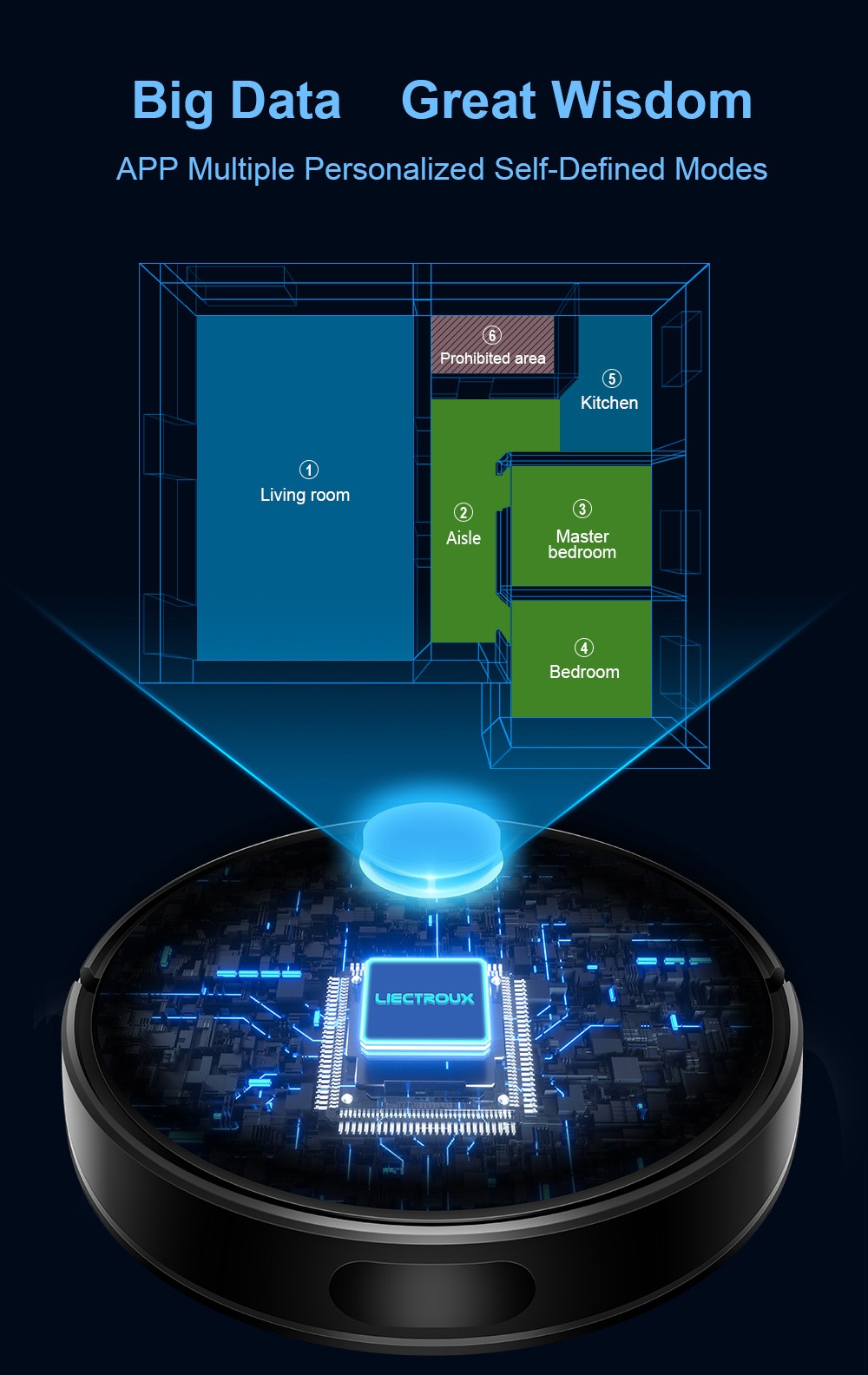 Refurbished Liectroux ZK901 Robot Vacuum Cleaner 3 In 1 Vacuuming Sweeping and Mopping Laser Navigation 6500Pa Suction 5000mAh Battery Voice Control Breakpoint Resume Clean & Mapping APP Control - Black
