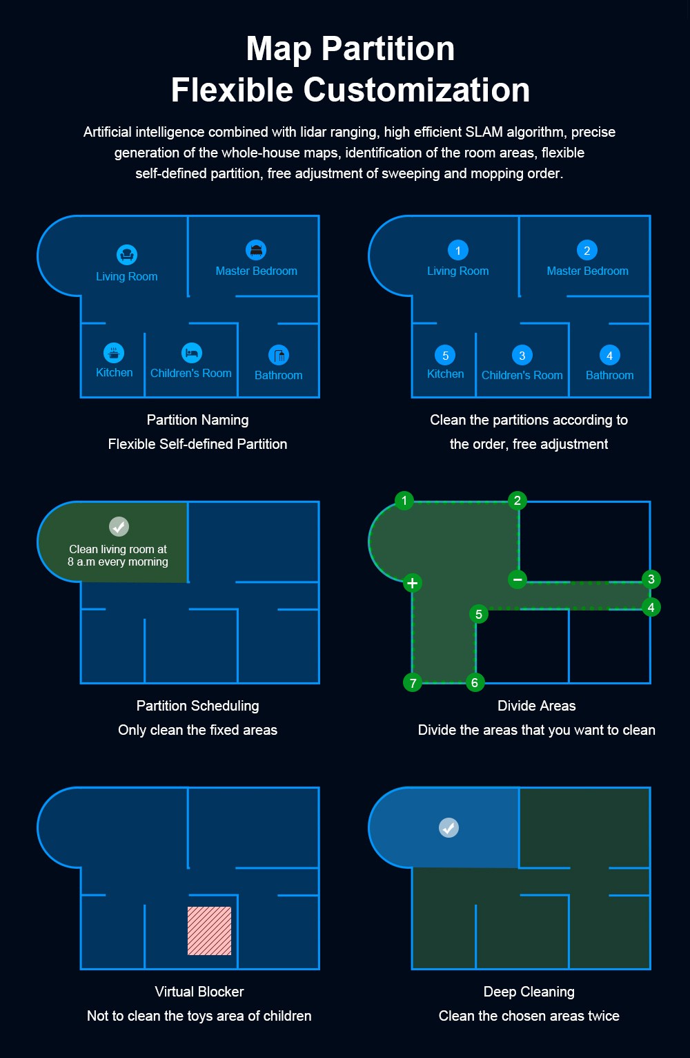 Refurbished Liectroux ZK901 Robot Vacuum Cleaner 3 In 1 Vacuuming Sweeping and Mopping Laser Navigation 6500Pa Suction 5000mAh Battery Voice Control Breakpoint Resume Clean & Mapping APP Control - Black