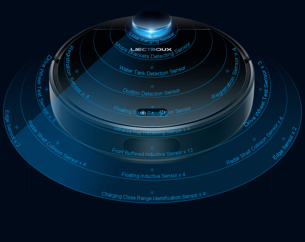 Refurbished Liectroux ZK901 Robot Vacuum Cleaner 3 In 1 Vacuuming Sweeping and Mopping Laser Navigation 6500Pa Suction 5000mAh Battery Voice Control Breakpoint Resume Clean & Mapping APP Control - Black