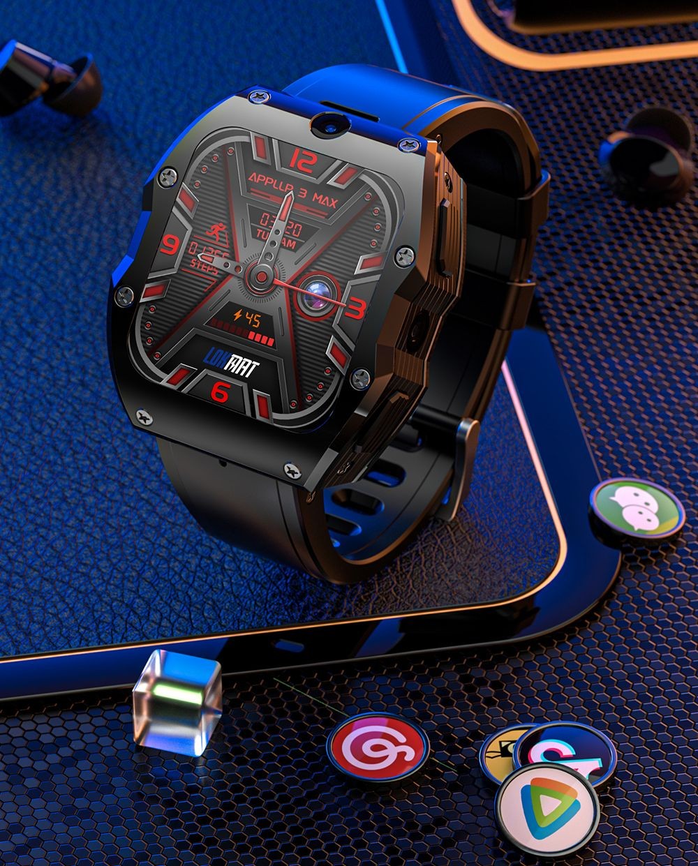 LOKMAT APPLLP 3 MAX Phone Watch 4GB RAM 128GB ROM Android 4G SIM Network GPS Sports Fitness Tracker Dual Camera - Black