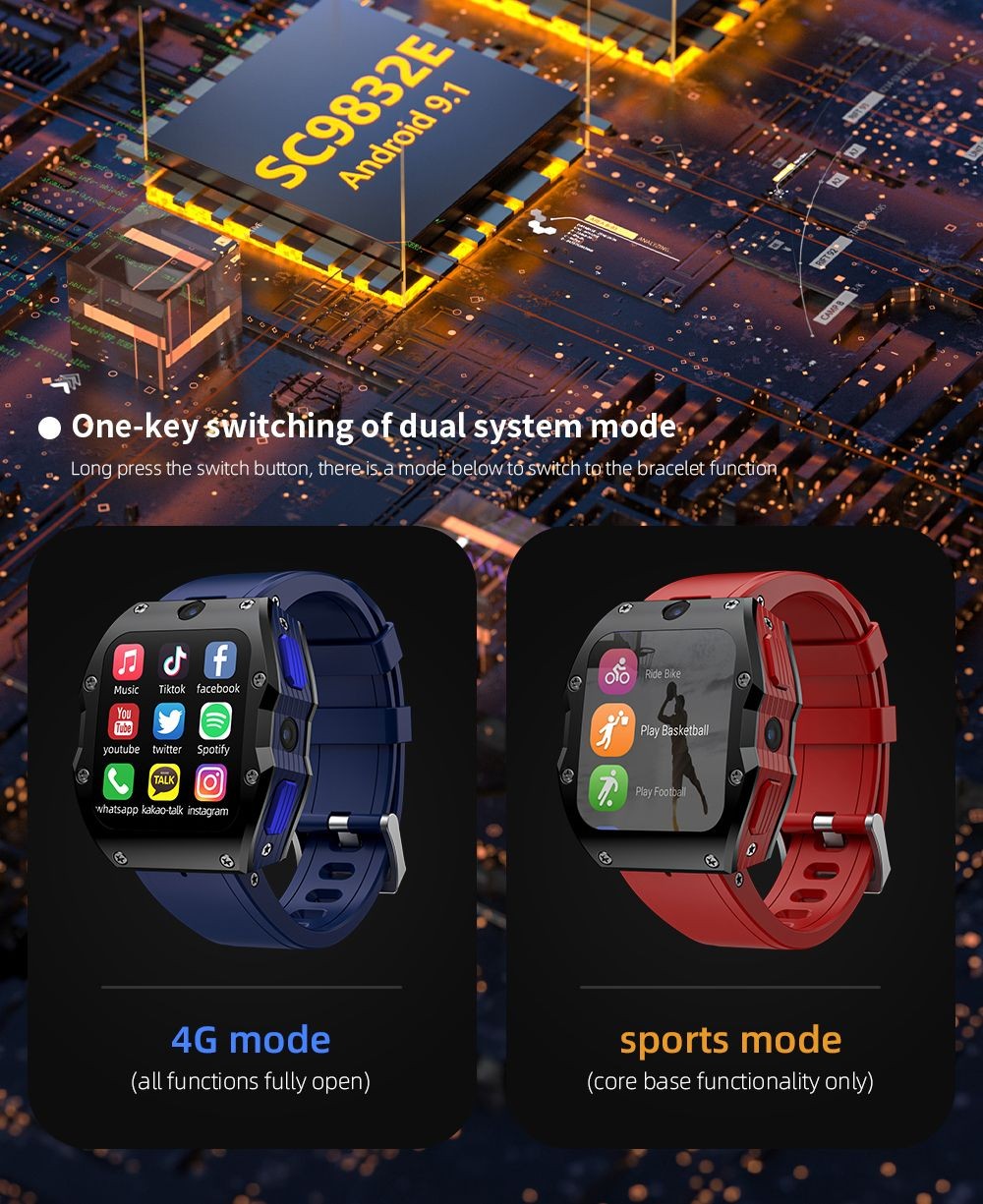 LOKMAT APPLLP 3 MAX Phone Watch 4GB RAM 128GB ROM Android 4G SIM Network GPS Sports Fitness Tracker Dual Camera - Black