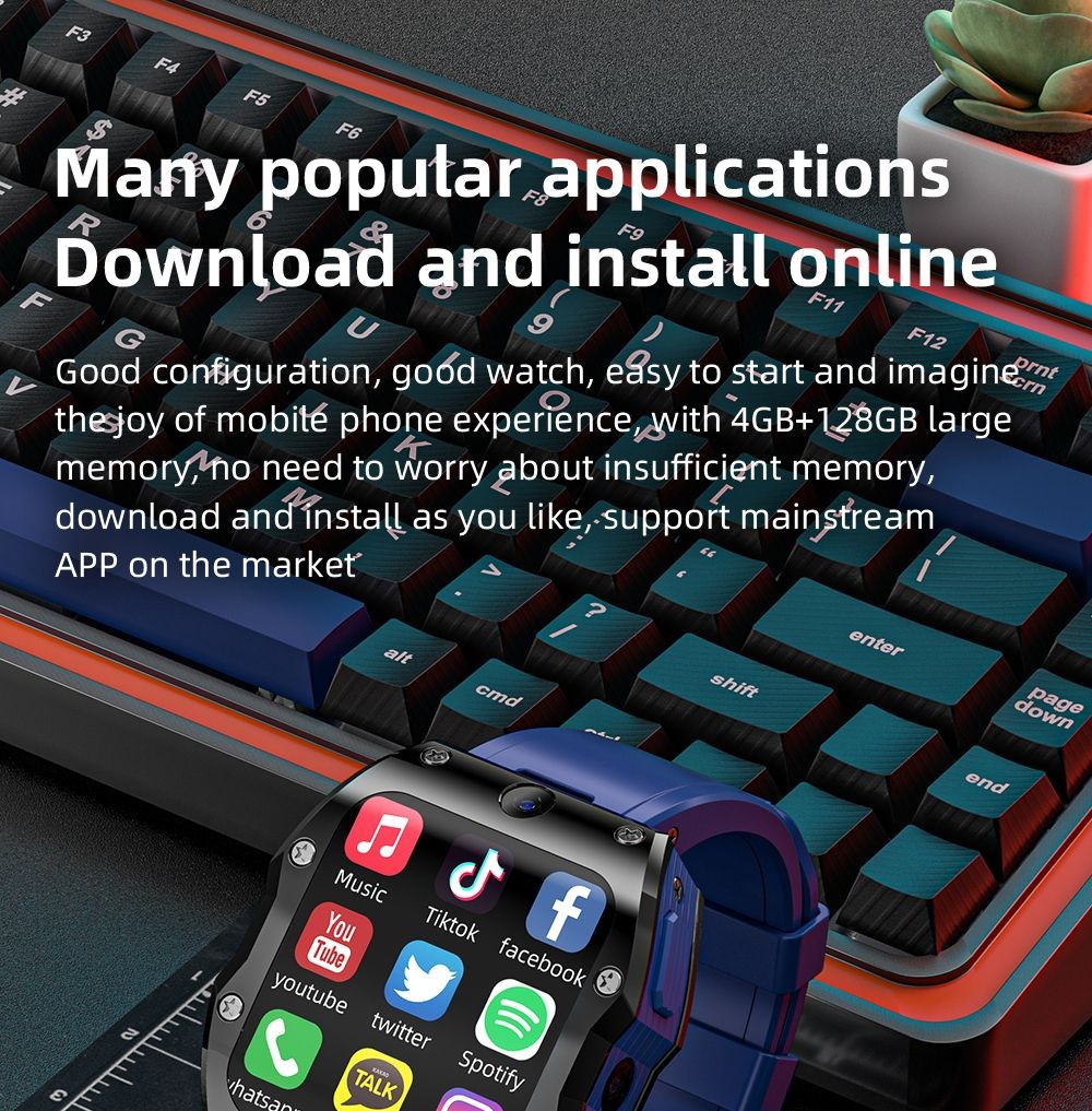 LOKMAT APPLLP 3 MAX Phone Watch 4GB RAM 128GB ROM Android 4G SIM Network GPS Sports Fitness Tracker Dual Camera - Black