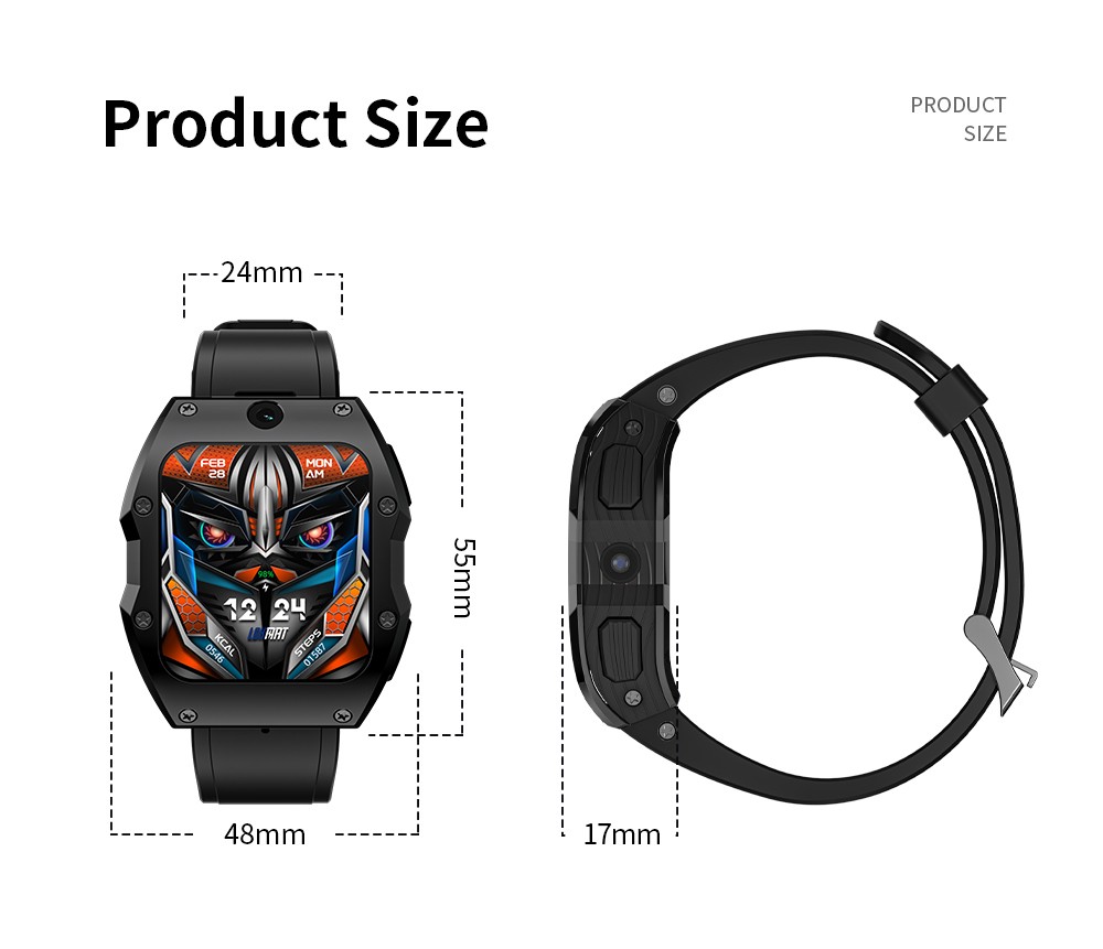 LOKMAT APPLLP 3 MAX Phone Watch 4GB RAM 128GB ROM Android 4G SIM Network GPS Sports Fitness Tracker Dual Camera - Black