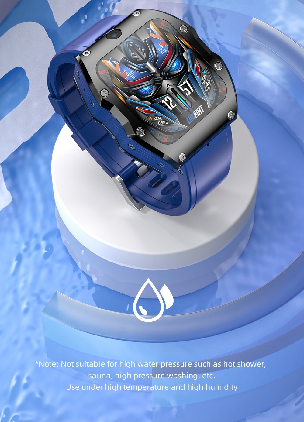 LOKMAT APPLLP 3 MAX Phone Watch 4GB RAM 128GB ROM Android 4G SIM Network GPS Sports Fitness Tracker Dual Camera - Blue