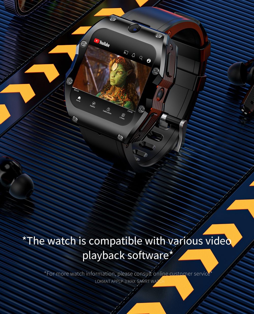 LOKMAT APPLLP 3 MAX Phone Watch 4GB RAM 128GB ROM Android 4G SIM Network GPS Sports Fitness Tracker Dual Camera - Blue