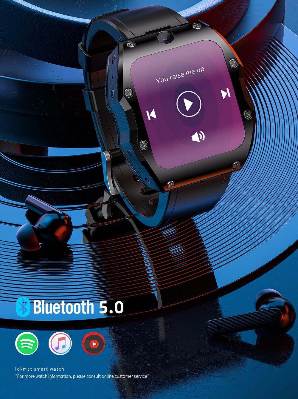 LOKMAT APPLLP 3 MAX Phone Watch 4GB RAM 128GB ROM Android 4G SIM Network GPS Sports Fitness Tracker Dual Camera - Blue