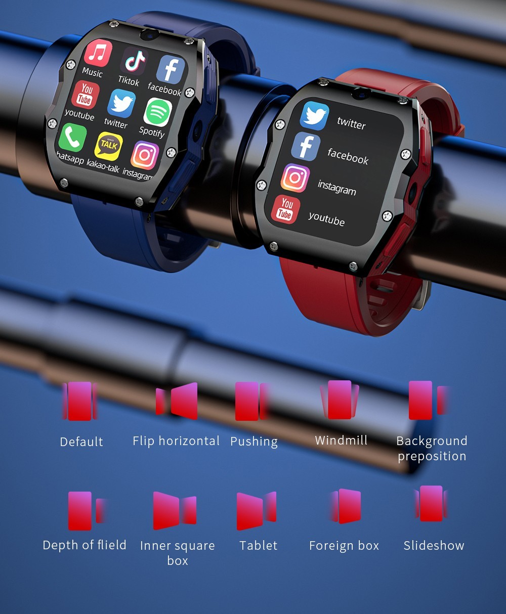 LOKMAT APPLLP 3 MAX Phone Watch 4GB RAM 128GB ROM Android 4G SIM Network GPS Sports Fitness Tracker Dual Camera - Blue