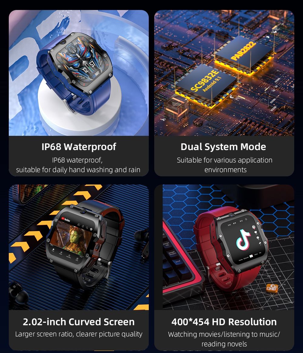 LOKMAT APPLLP 3 MAX Phone Watch 4GB RAM 128GB ROM Android 4G SIM Network GPS Sports Fitness Tracker Dual Camera - Red