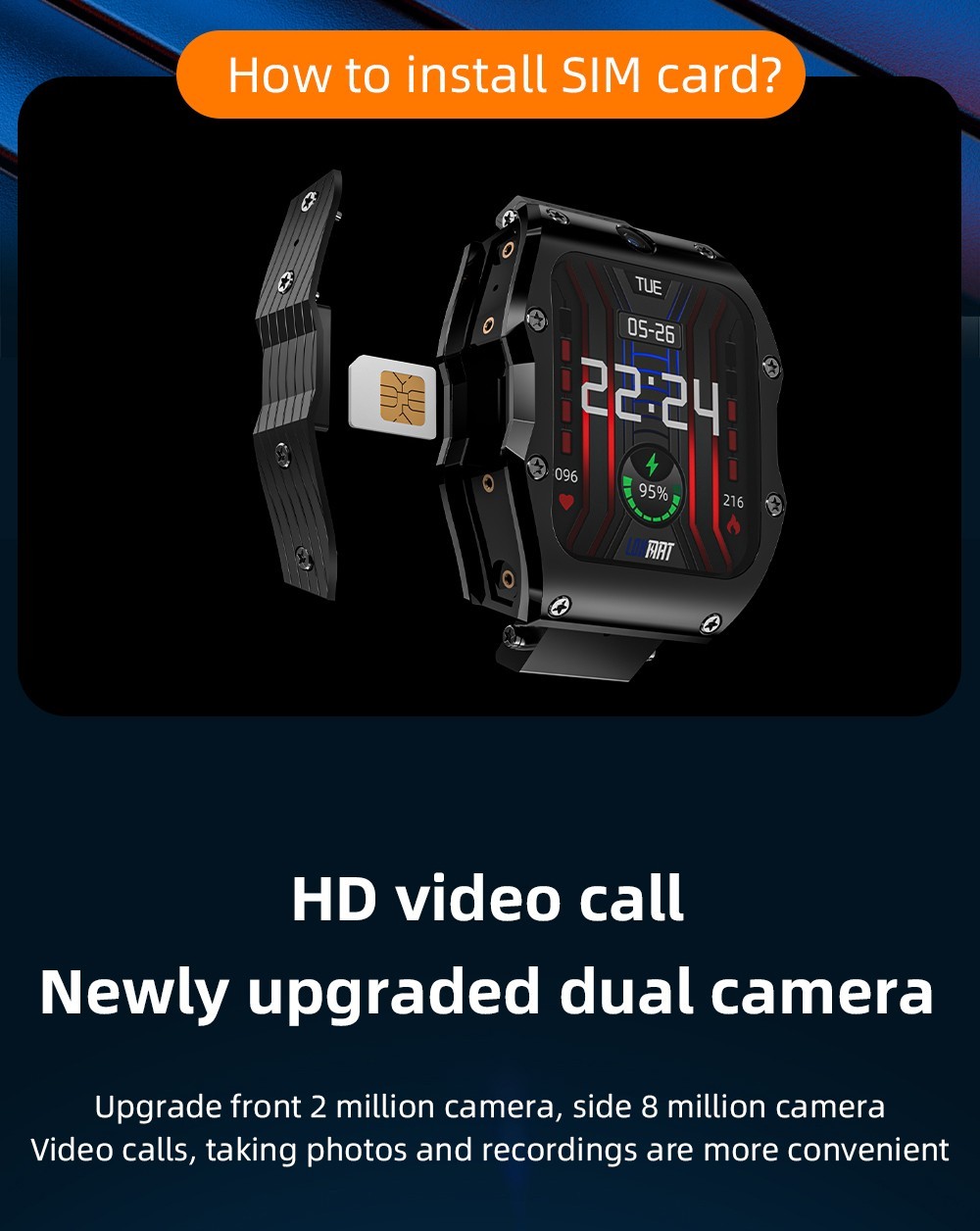 LOKMAT APPLLP 3 MAX Phone Watch 4GB RAM 128GB ROM Android 4G SIM Network GPS Sports Fitness Tracker Dual Camera - Red