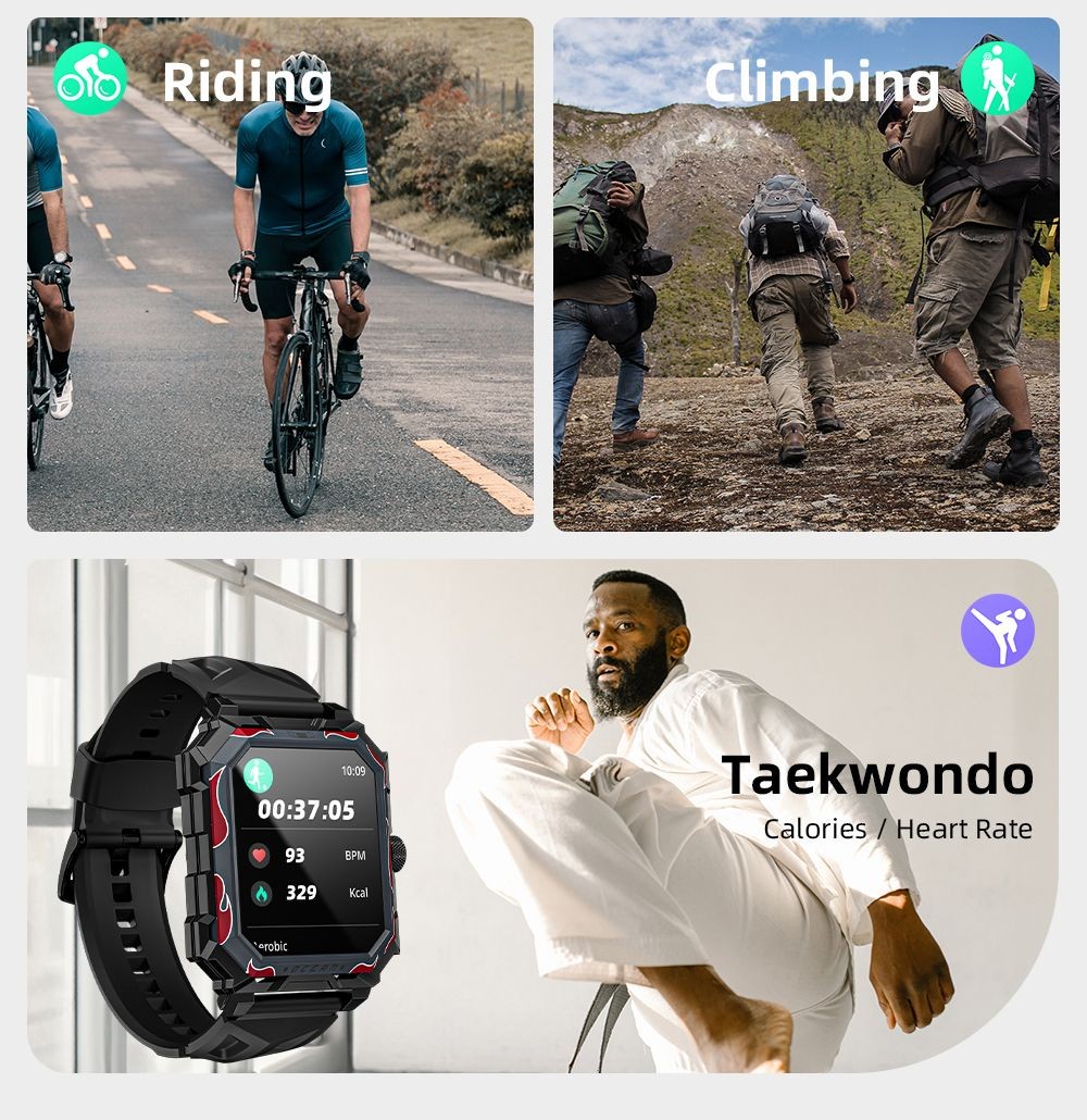 LOKMAT Ocean Max Sport Smartwatch Fitness Tracker Heart Rate, Blood Oxygen Monitor, Bluetooth 5.3 - Black