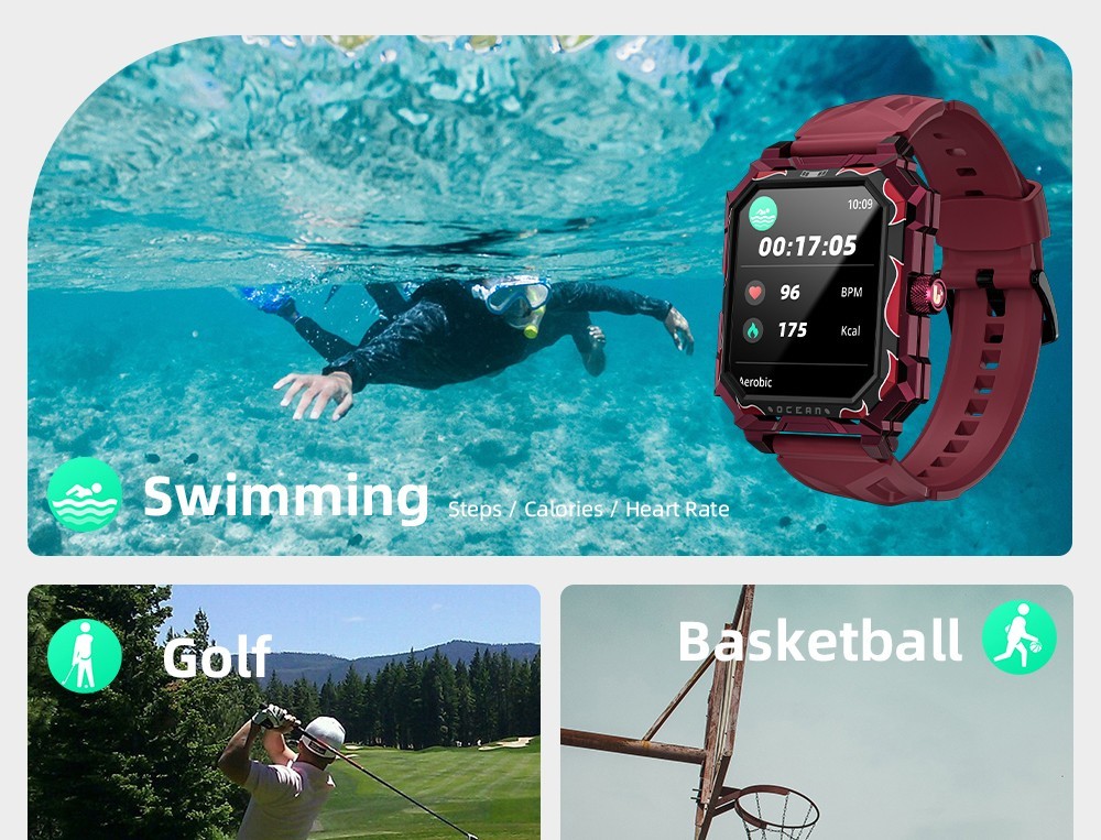 LOKMAT Ocean Max Sport Smartwatch Fitness Tracker Heart Rate, Blood Oxygen Monitor, Bluetooth 5.3 - Black