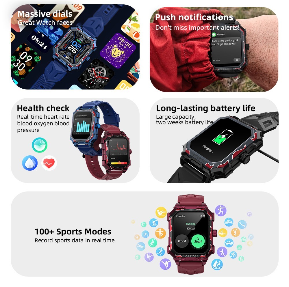 LOKMAT Ocean Max Sport Smartwatch Fitness Tracker Heart Rate, Blood Oxygen Monitor, Bluetooth 5.3 - Black