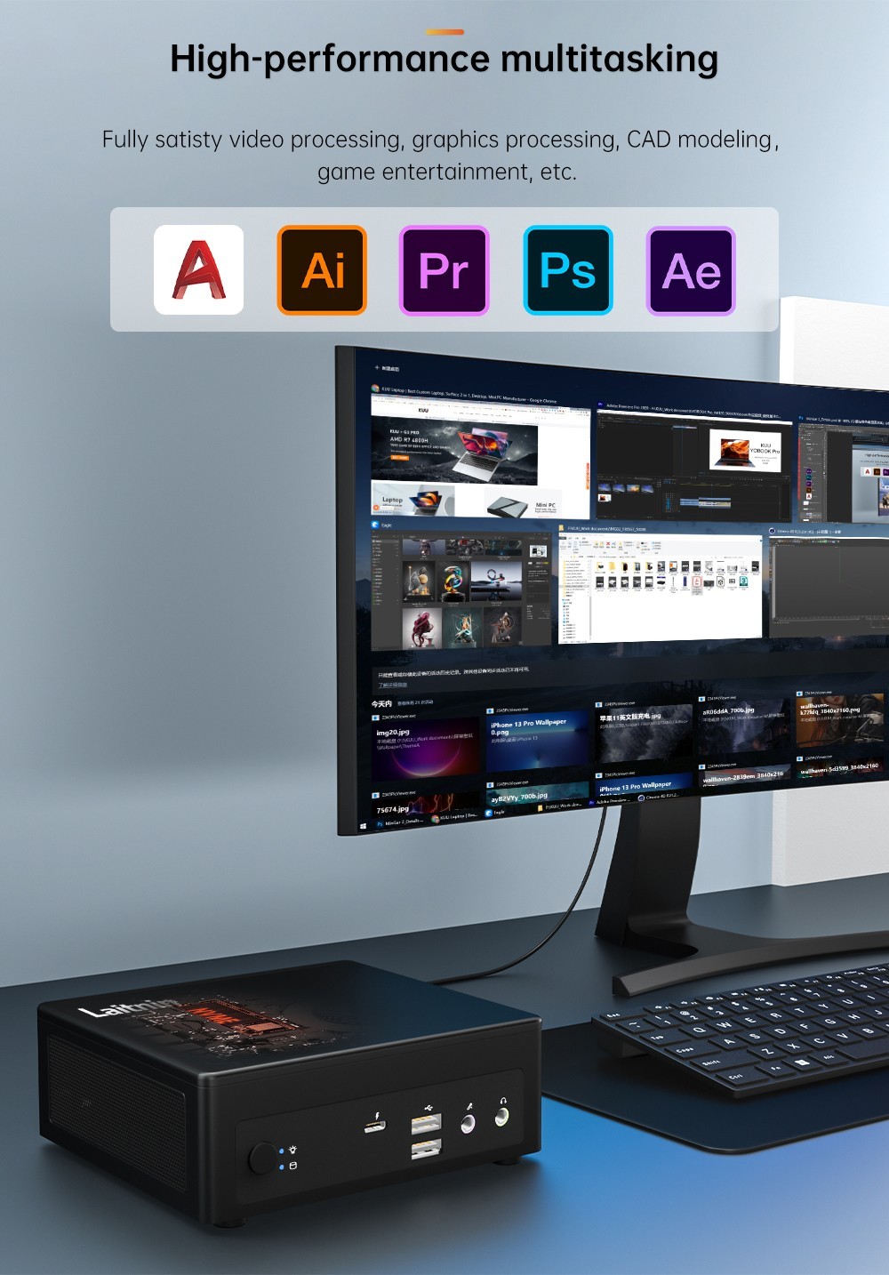 Laitnin T2 Mingar 2 MINI PC Intel Core i7-1185G7 up to 4.8 GHz, 16GB RAM+512GB SSD, Windows 11 Pro, WiFi 6