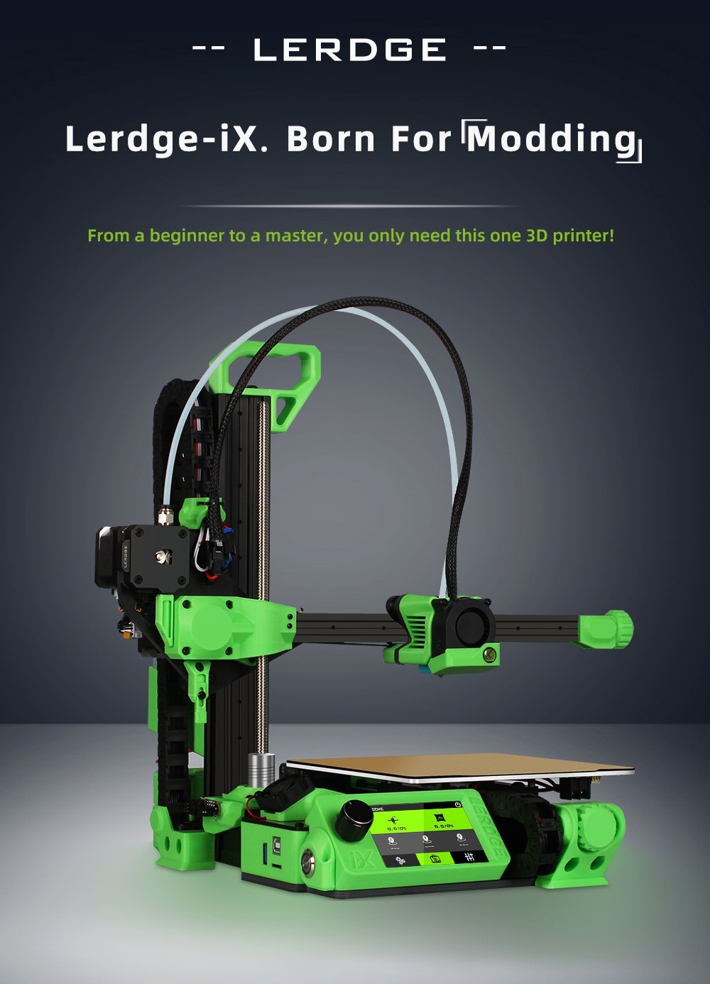 Lerdge iX 3D Printer RTP Version, Pre-Assembly, 0.1mm Printing Accuracy, 200mm/s Printing Speed, PEI Flexible Sheet, 3.5 Inch IPS Touch Screen, TMC2226 Silent Driver, Resume Printing, Full-Metal Extruder, 180*180*180mm, V3.0 Version - Green