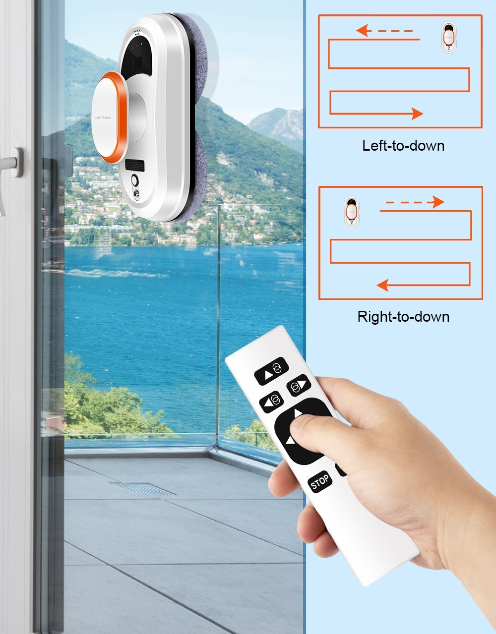 Liectroux HCR-09 Window Cleaning Robot, 2800Pa Suction, 3 Auto Cleaning Modes, UPS Function, Edge Detection, Remote Control