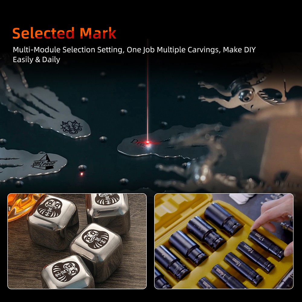 Refurbished MR CARVE M1 Pro Fiber Laser Marking Machine, 10000mm/s, 0.001mm Accuracy, WiFi Connection, Supports Rotary Roller Engraving, 70*70mm