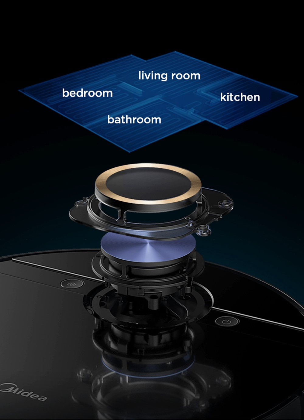 Refurbished Midea M7 Pro Robot Vacuum Cleaner 4000Pa Strong Suction Vibrating Mopping LDS Navigation 5200mAh Battery 150Mins Runtime APP Intelligent Control - Black