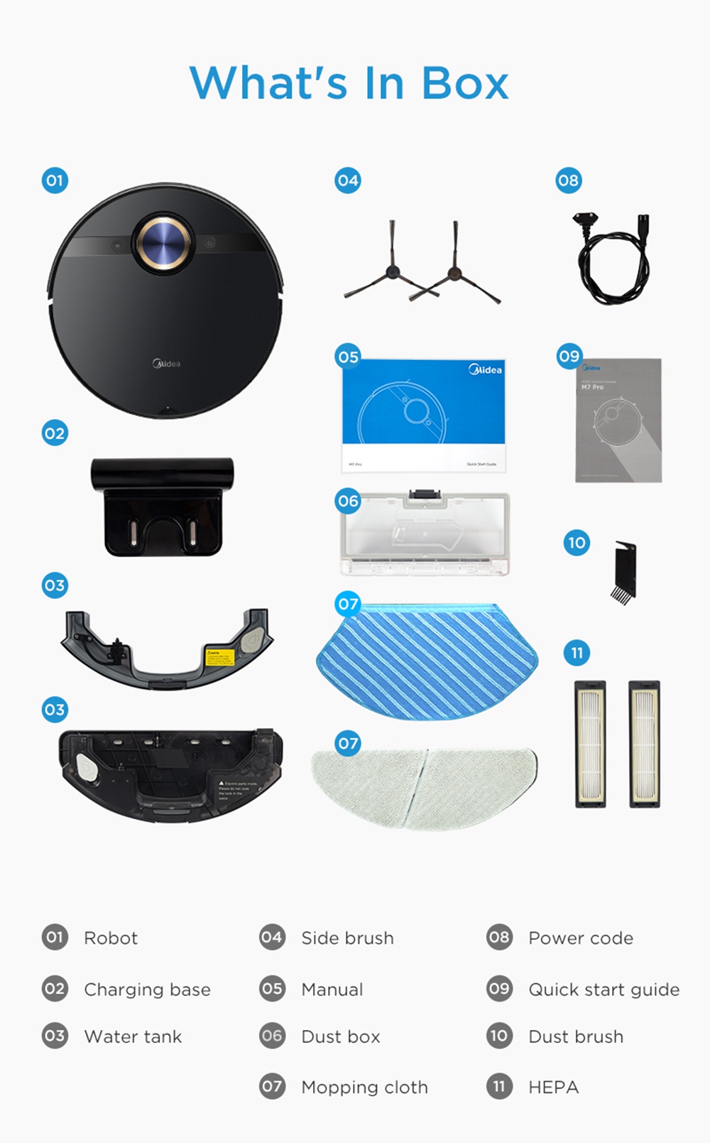 Refurbished Midea M7 Pro Robot Vacuum Cleaner 4000Pa Strong Suction Vibrating Mopping LDS Navigation 5200mAh Battery 150Mins Runtime APP Intelligent Control - Black