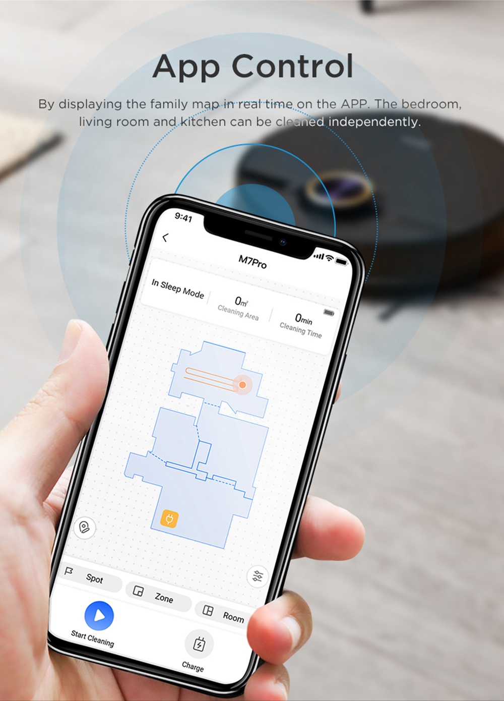 Refurbished Midea M7 Pro Robot Vacuum Cleaner 4000Pa Strong Suction Vibrating Mopping LDS Navigation 5200mAh Battery 150Mins Runtime APP Intelligent Control - Black
