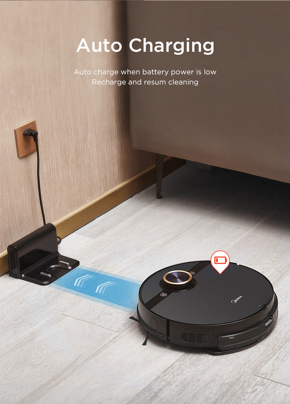 Refurbished Midea M7 Pro Robot Vacuum Cleaner 4000Pa Strong Suction Vibrating Mopping LDS Navigation 5200mAh Battery 150Mins Runtime APP Intelligent Control - Black