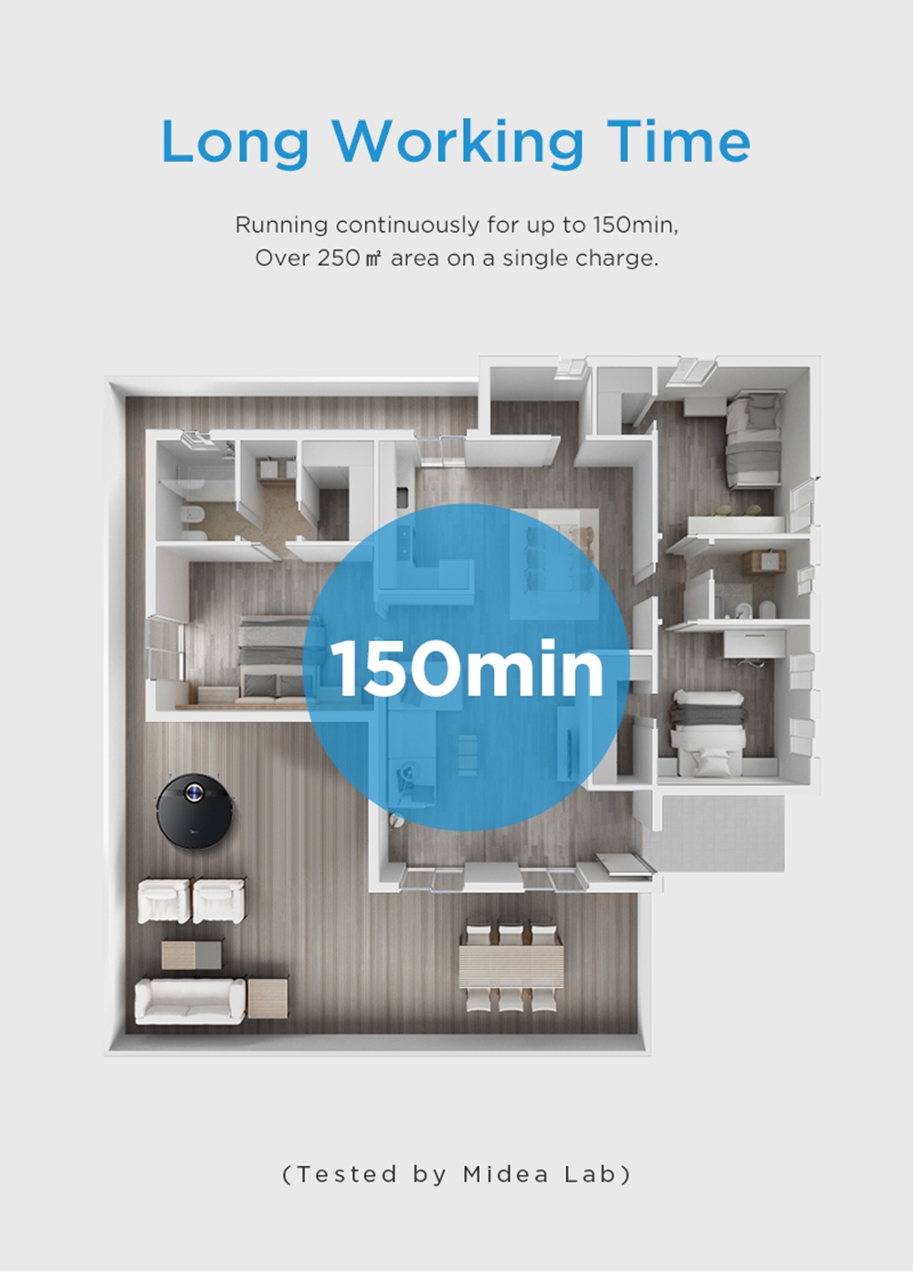 Refurbished Midea M7 Pro Robot Vacuum Cleaner 4000Pa Strong Suction Vibrating Mopping LDS Navigation 5200mAh Battery 150Mins Runtime APP Intelligent Control - Black