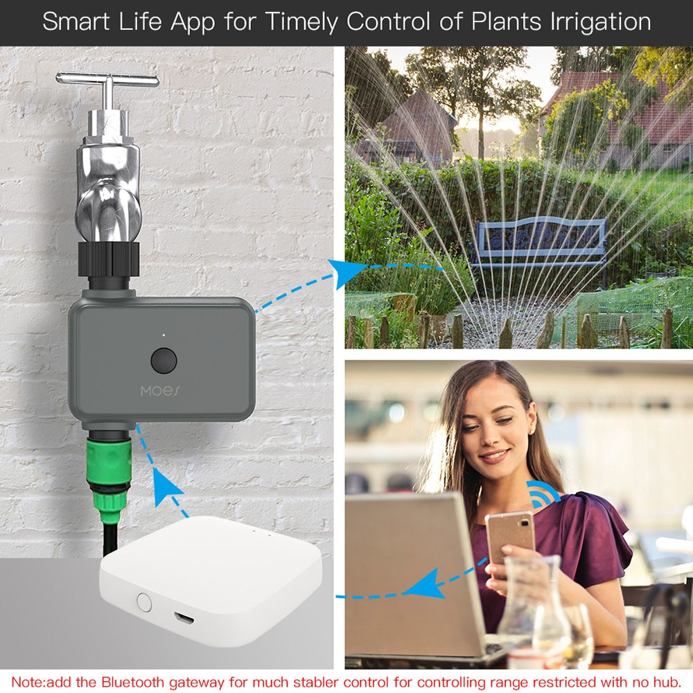 MoesHouse Smart Tuya Bluetooth Water Valve Timer, Programmable Irrigation Timer, Auto/Manual Watering, Rain Delay, App Control - US Plug