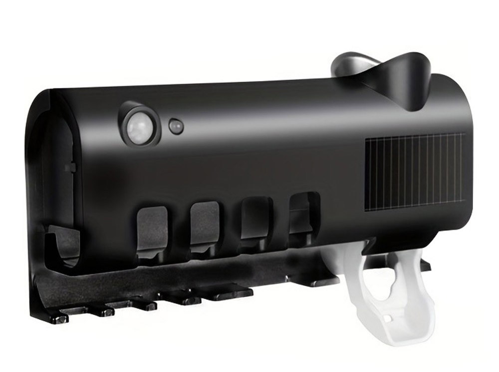 Multifunctional Smart UV Toothbrush Sterilizer Holder, Wall Mounted Toothpaste Dispenser - Black