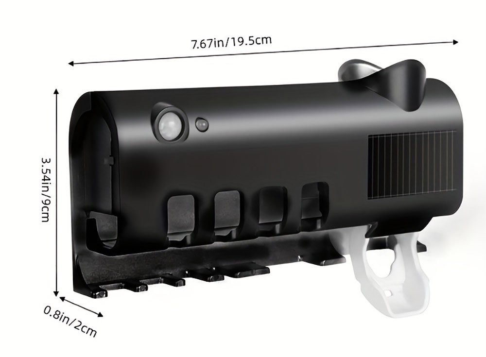 Multifunctional Smart UV Toothbrush Sterilizer Holder, Wall Mounted Toothpaste Dispenser - Black