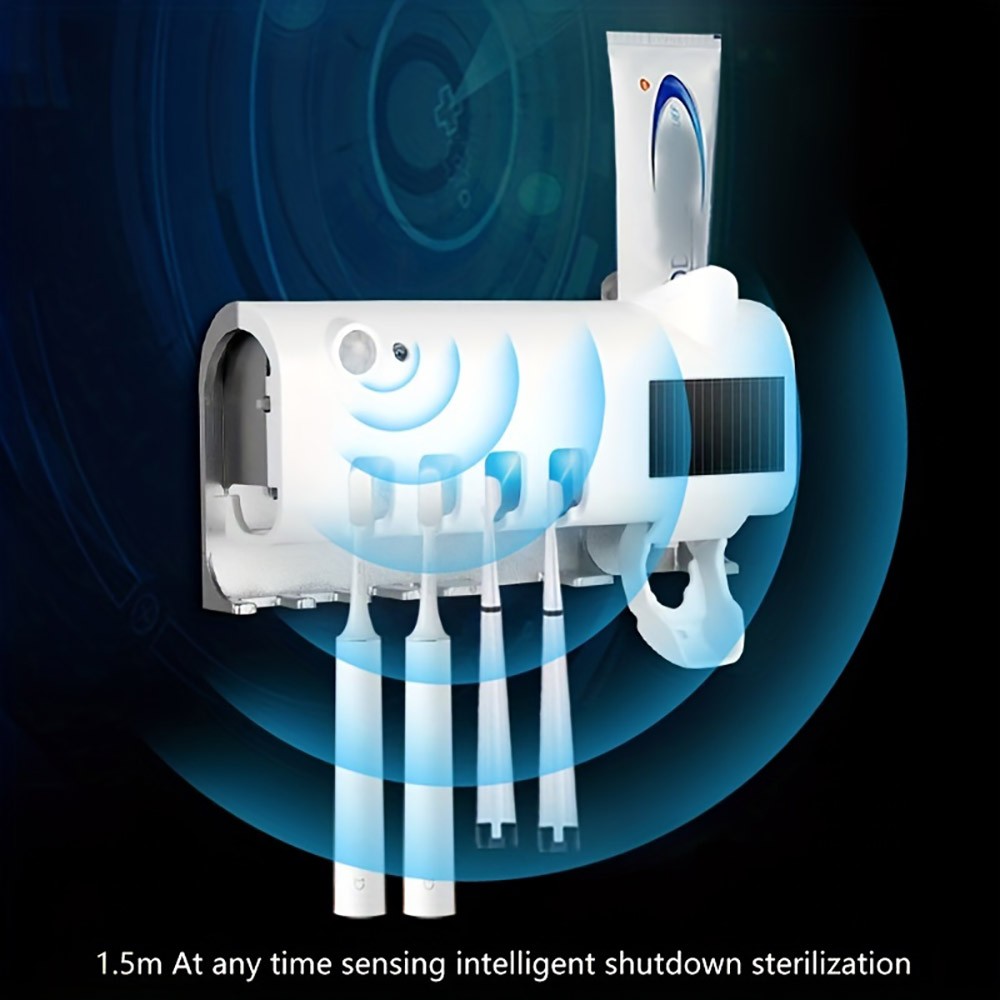 Multifunctional Smart UV Toothbrush Sterilizer Holder, Wall Mounted Toothpaste Dispenser - White