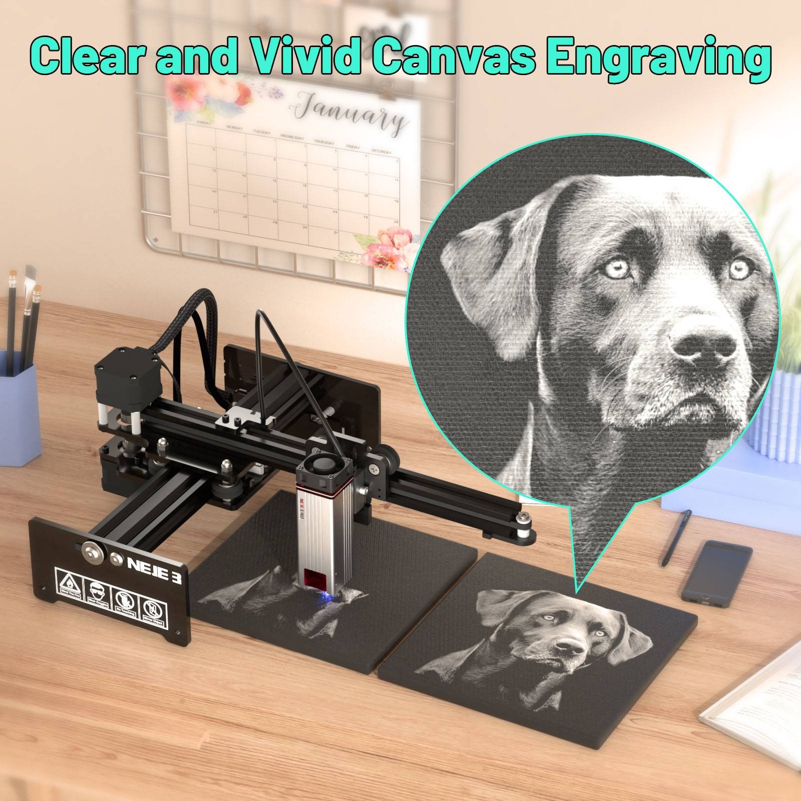 NEJE 3 11W Laser Engraver Cutter, E40 Laser Module, 0.03x0.04mm Focus, Max Printing Speed 400mm/s, Vertical Carving, App Control, 170x170mm