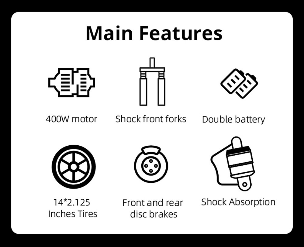 NIUBILITY B14S Electric Bike 14*2.125 inch Tire 48V 400W Motor 32km/h Max Speed 8.7Ah + 6.4Ah Dual Battery Dual Disc Brake - White