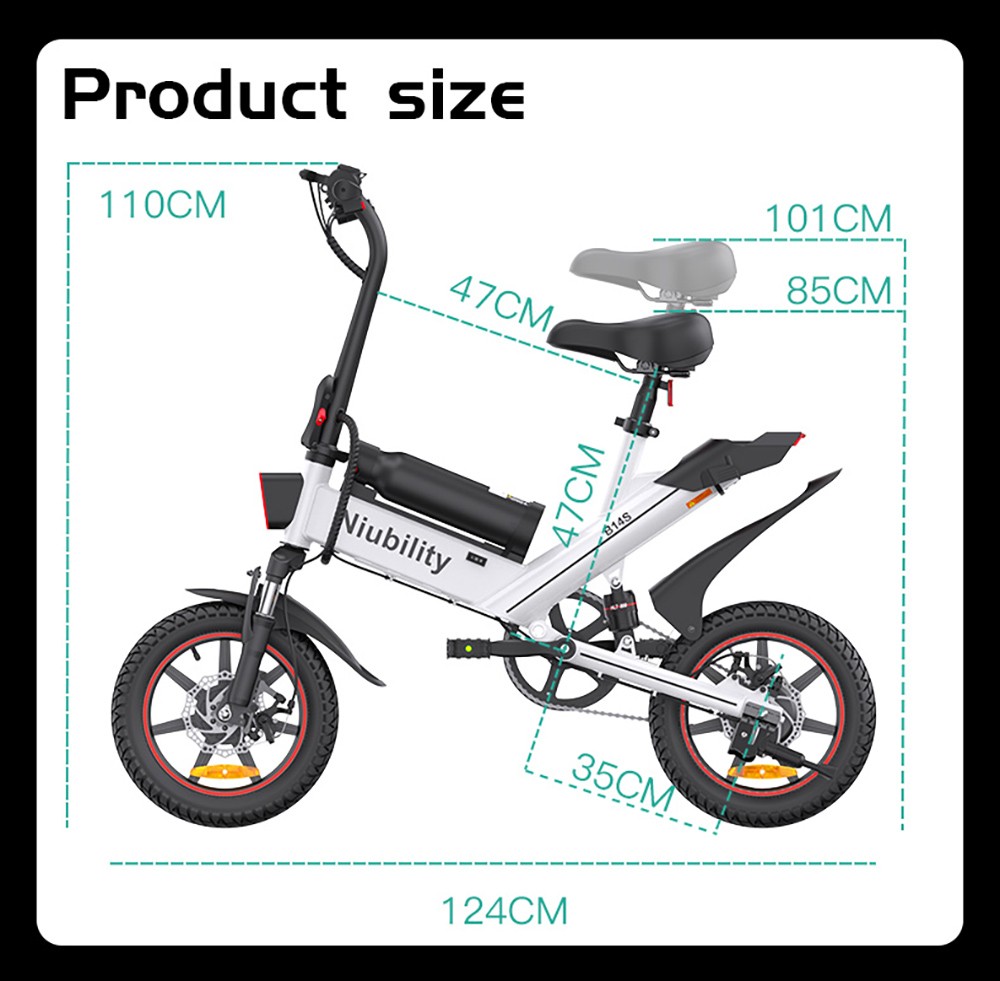 NIUBILITY B14S Electric Bike 14*2.125 inch Tire 48V 400W Motor 32km/h Max Speed 8.7Ah + 6.4Ah Dual Battery Dual Disc Brake - White