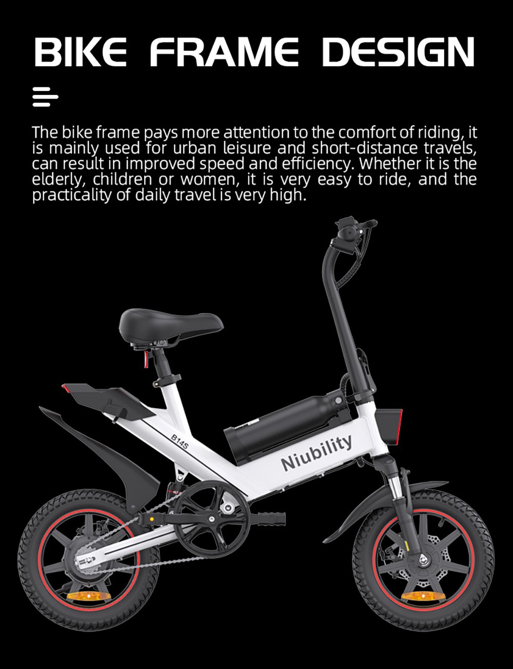 NIUBILITY B14S Electric Bike 14*2.125 inch Tire 48V 400W Motor 32km/h Max Speed 8.7Ah + 6.4Ah Dual Battery Dual Disc Brake - White