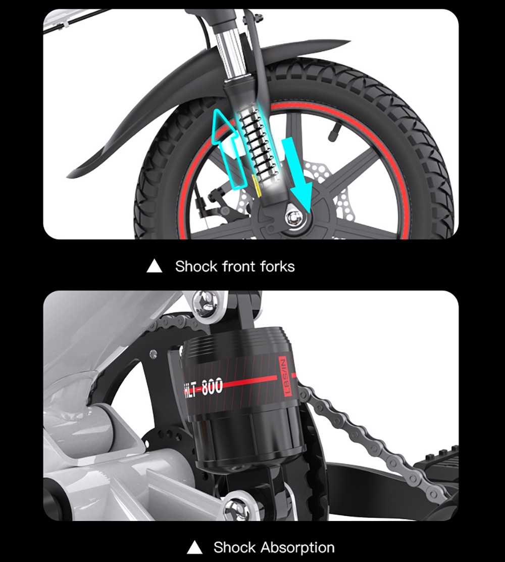 NIUBILITY B14S Electric Bike 14*2.125 inch Tire 48V 400W Motor 32km/h Max Speed 8.7Ah + 6.4Ah Dual Battery Dual Disc Brake - White
