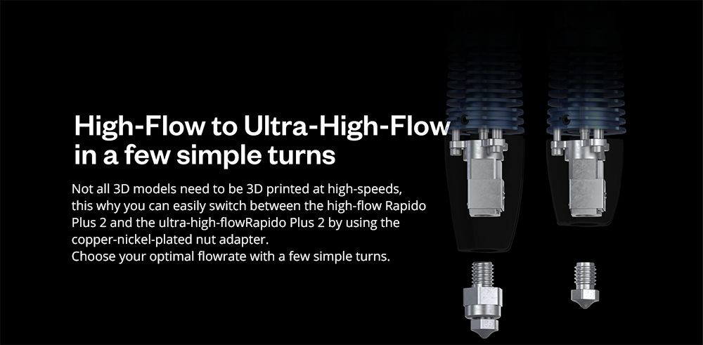 Phaetus Rapido 2 Plus HF Hotend, 350 Celsius Max Printing Temperature, Compatible with Thermoplastic Filaments and Composite Materials