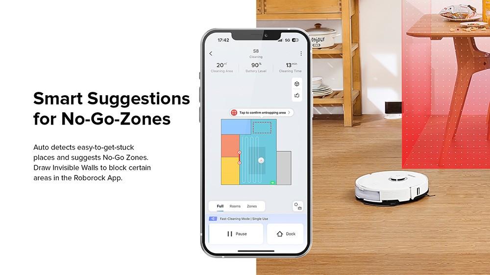Refurbished Roborock S8 Robot Vacuum Cleaner, 6000Pa Suction, 400ml Dustbin, 300ml Water Tank, LDS Navigation, 180min Runtime - White