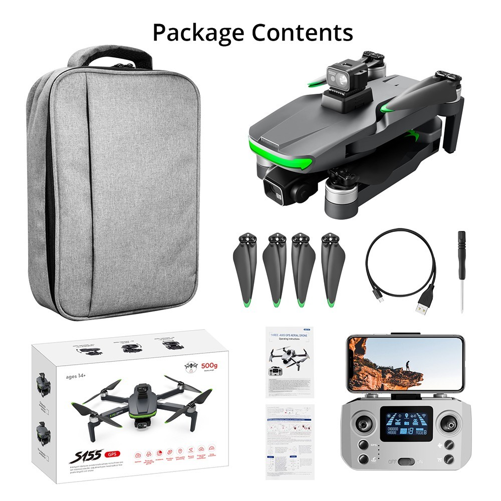 S155 RC Drone 5GHz Relay Built-in Dual 2.7K Three-axis Gimbal with Laser Obstacle Avoidance - 1 Battery