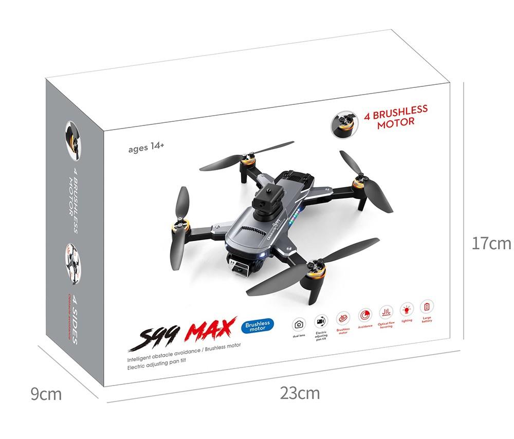 S99 Max RC Drone Dual 4K HD WiFi FPV 2.4GHz 4-Sided Obstacle Avoidance With Light 2 Batteries - Grey