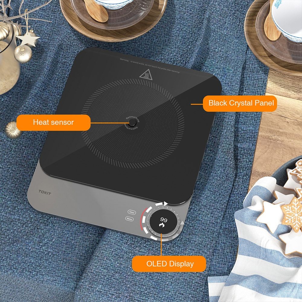 TOKIT Portable Induction Hob Pro, 2100W Electric Cooktop Countertop Burner, 99 Power Adjustment, 20mm Ultra-Thin, App Control