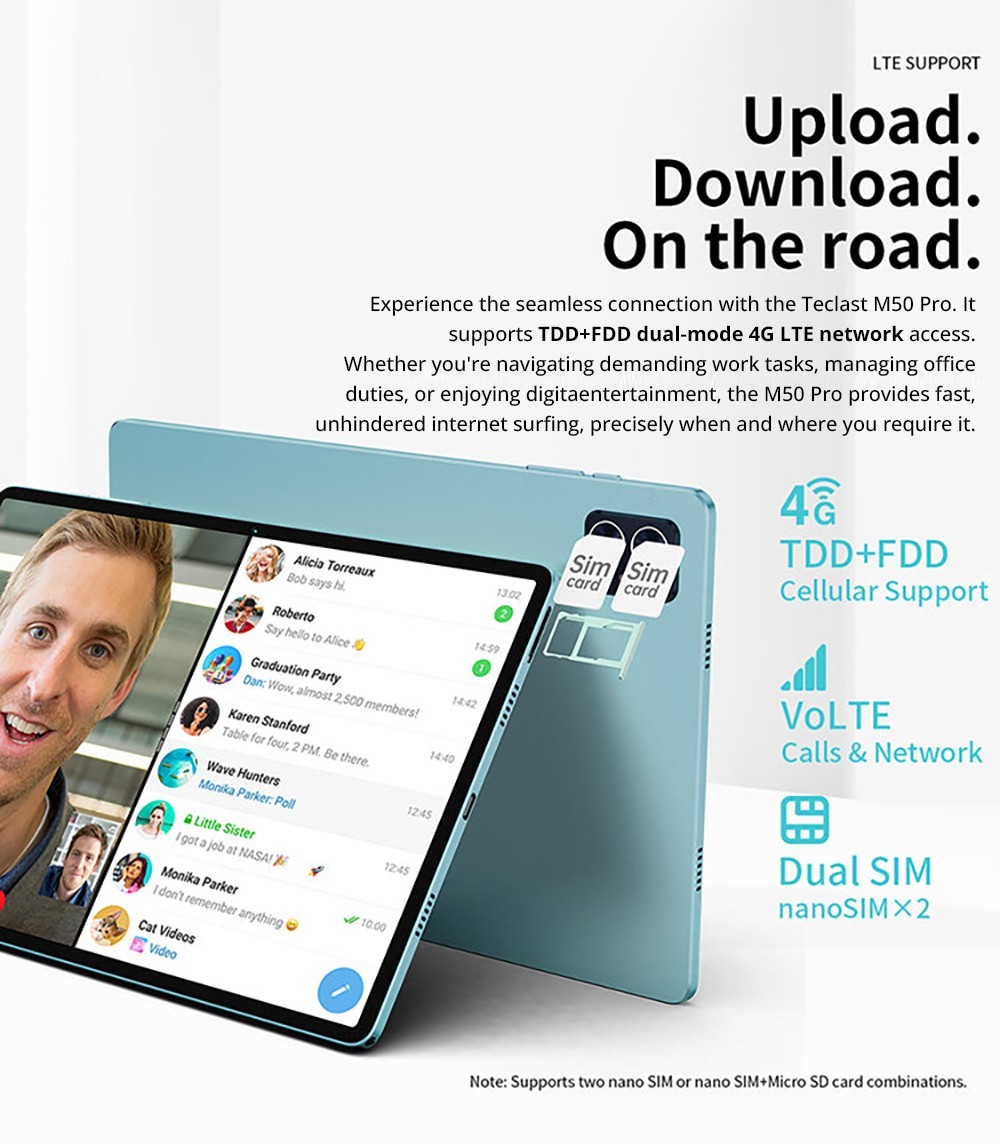 Teclast M50 Pro 10.1in Tablet Unisoc T616 Processor 8GB+8GB Expansion RAM 256GB ROM Android 13 Dual SIM + Micro SD - US