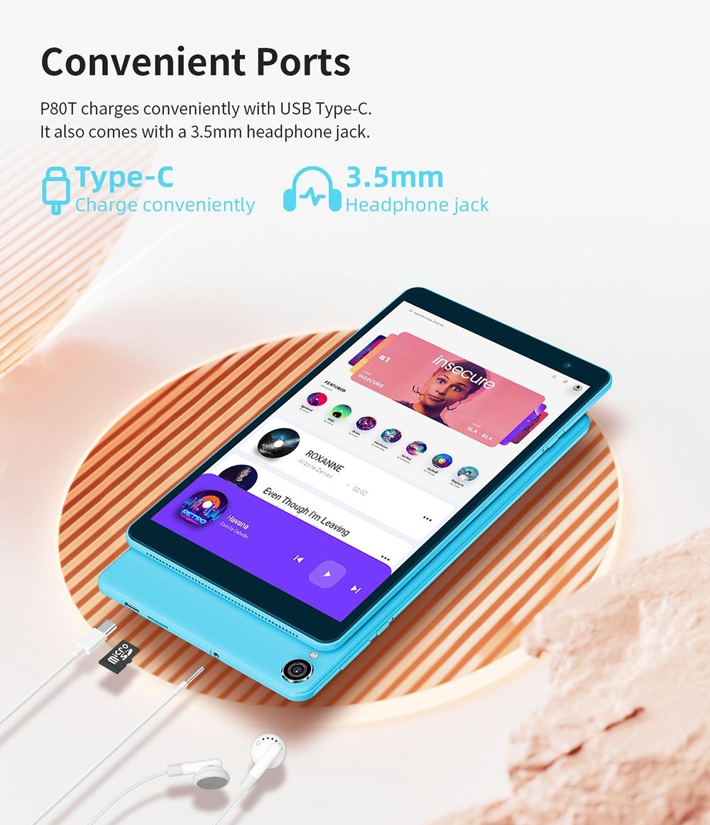 Teclast P80T Kids Tablet, A133P Quad-core Processor, 4GB RAM 64GB ROM, Android 12, 5G WiFi, 0.3MP Front 2MP Rear Camera