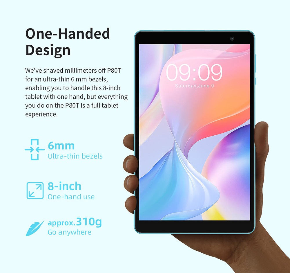 Teclast P80T Kids Tablet, A133P Quad-core Processor, 4GB RAM 64GB ROM, Android 12, 5G WiFi, 0.3MP Front 2MP Rear Camera