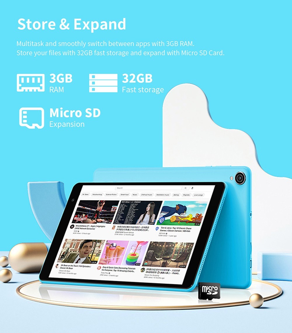 Teclast P80T Kids Tablet, A133P Quad-core Processor, 4GB RAM 64GB ROM, Android 12, 5G WiFi, 0.3MP Front 2MP Rear Camera