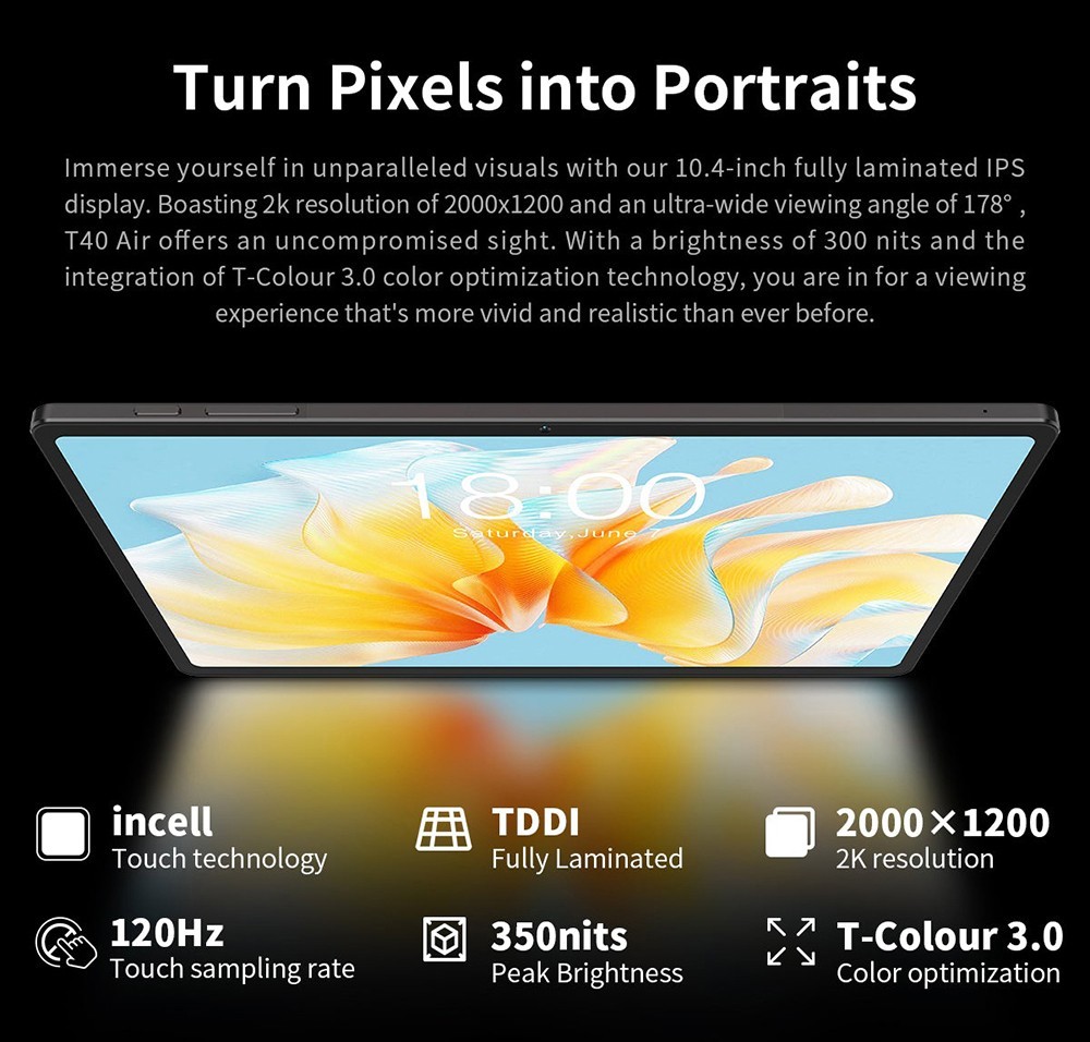 Teclast T40 Air 4G Tablet 10.4inch 2K Display Unisoc T616 Octa-core Processor 8GB RAM 256GB ROM Android 13 5G WiFi - EU