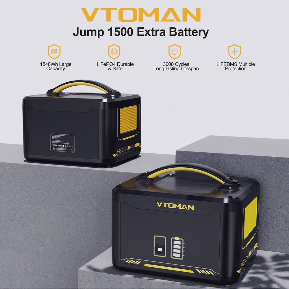 VTOMAN Jump 1500 Extra Battery, 1548Wh LiFePO4 Cells, Compatible with Jump 1000 / Jump 1500X / Jump 1800 / Jump 2200