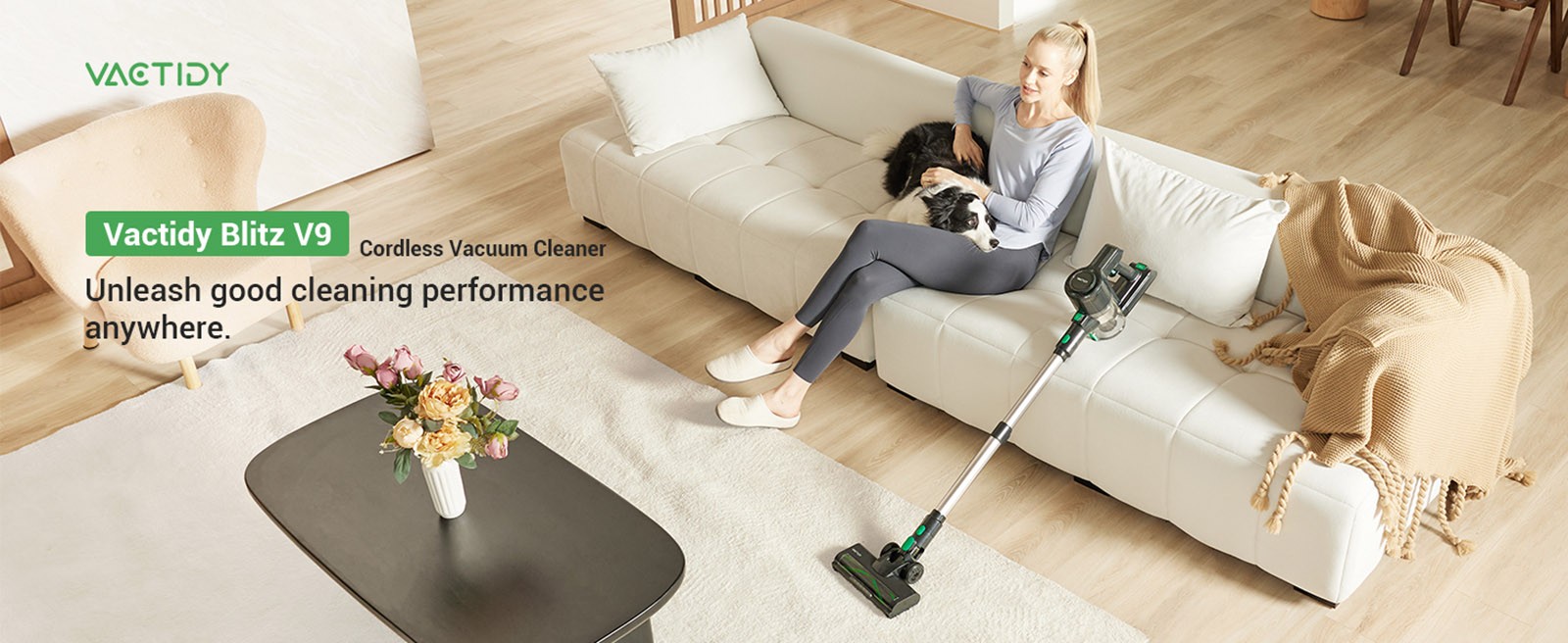 Vactidy V9 Cordless Vacuum Cleaner, 25KPa Suction, 1L Dustbin, 5 Layers Filtration System, One-Button Emptying, LED Touch Panel, Bright LED Headlights, Up to 45min Runtime