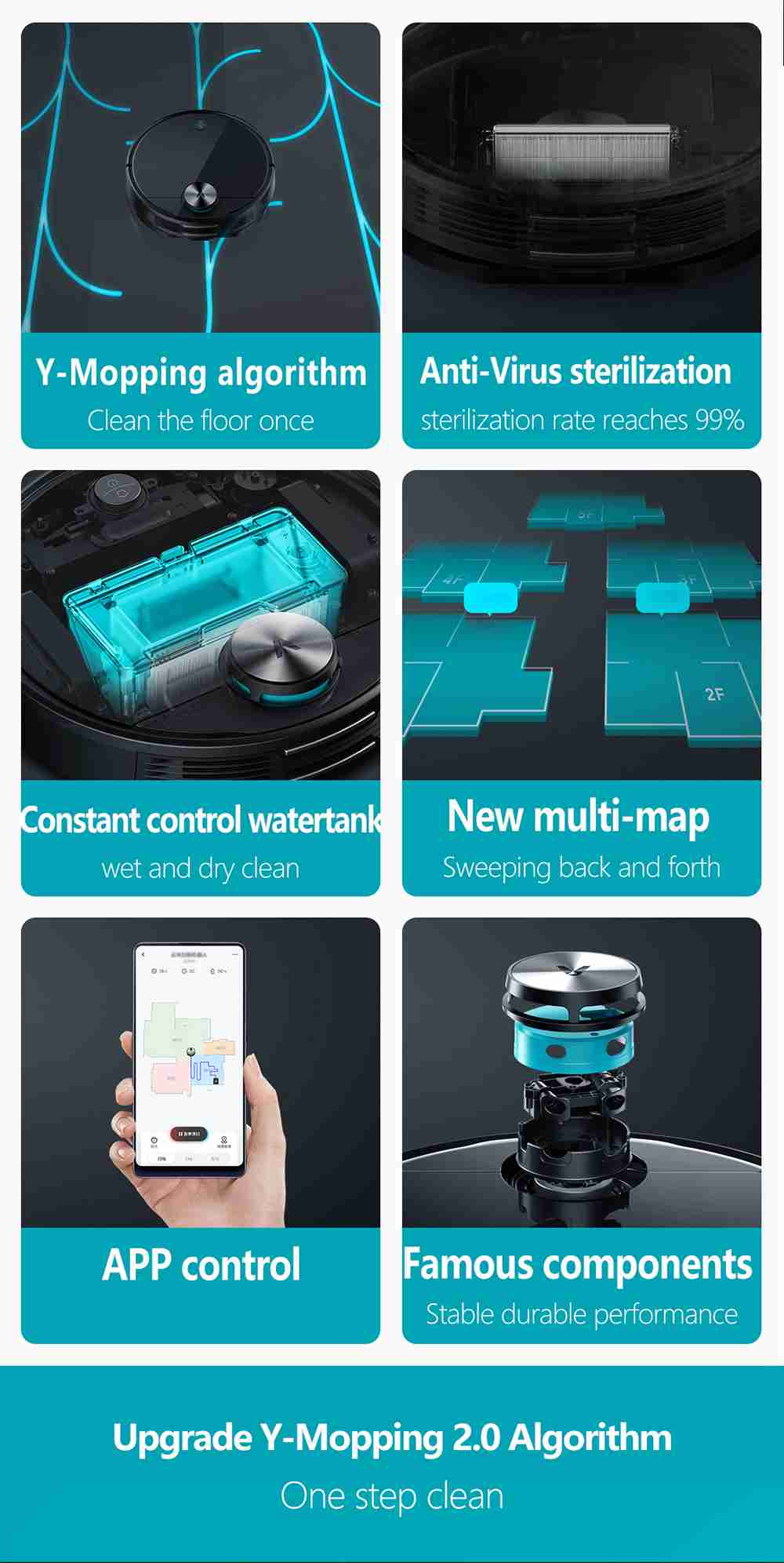 Refurbished Xiaomi Viomi V3 Smart AI Robot Vacuum Cleaner Suction Up to 2600Pa with Self Charging, Supports Disinfecting Surface Area, Quiet Cleaning for Pet Hair, Hard Floors, and Carpet