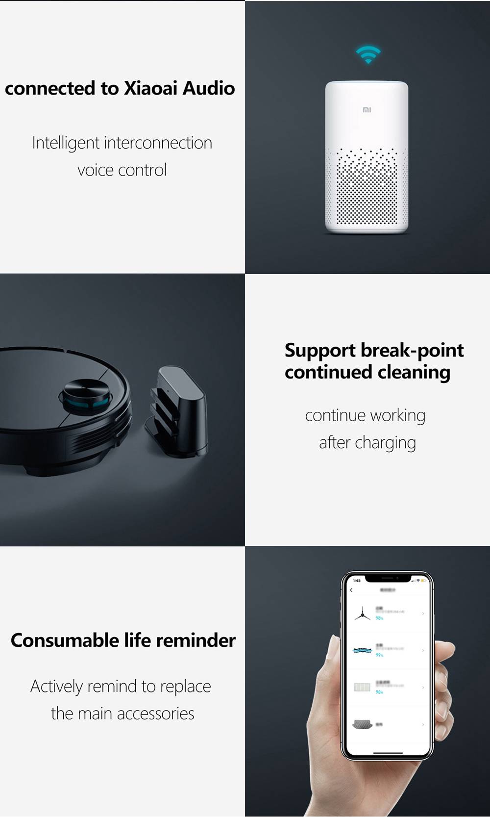 Refurbished Xiaomi Viomi V3 Smart AI Robot Vacuum Cleaner Suction Up to 2600Pa with Self Charging, Supports Disinfecting Surface Area, Quiet Cleaning for Pet Hair, Hard Floors, and Carpet